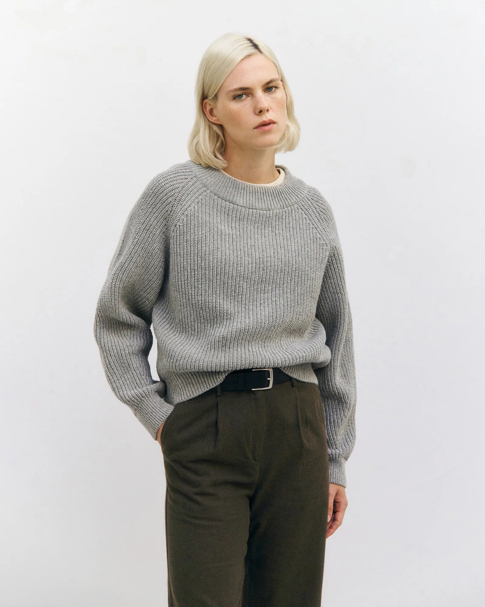 Cropped Knit Sweatshirt