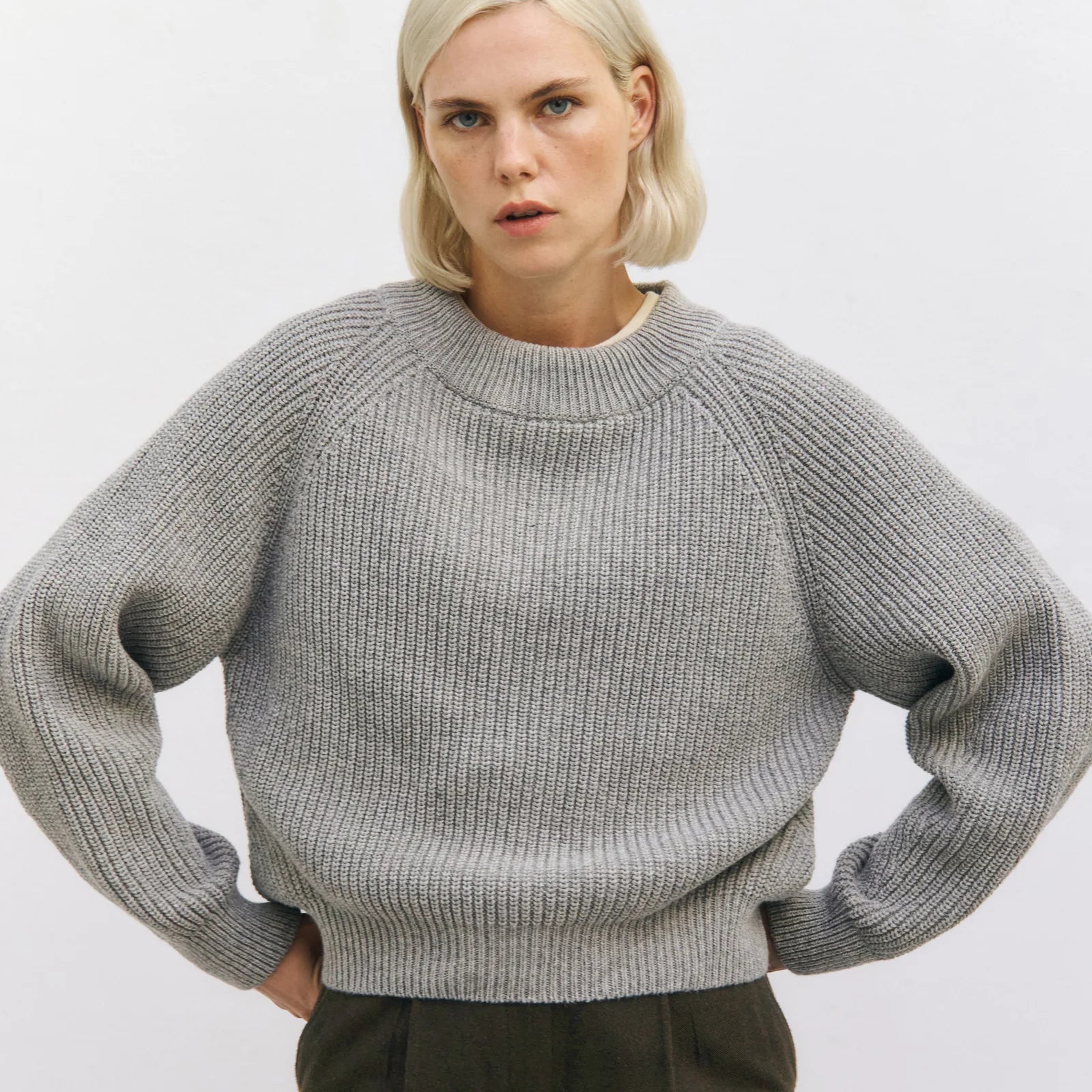 Cropped Knit Sweatshirt