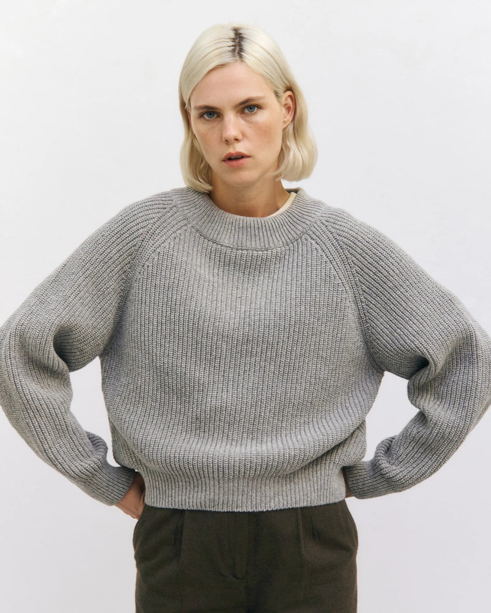 Cropped Knit Sweatshirt