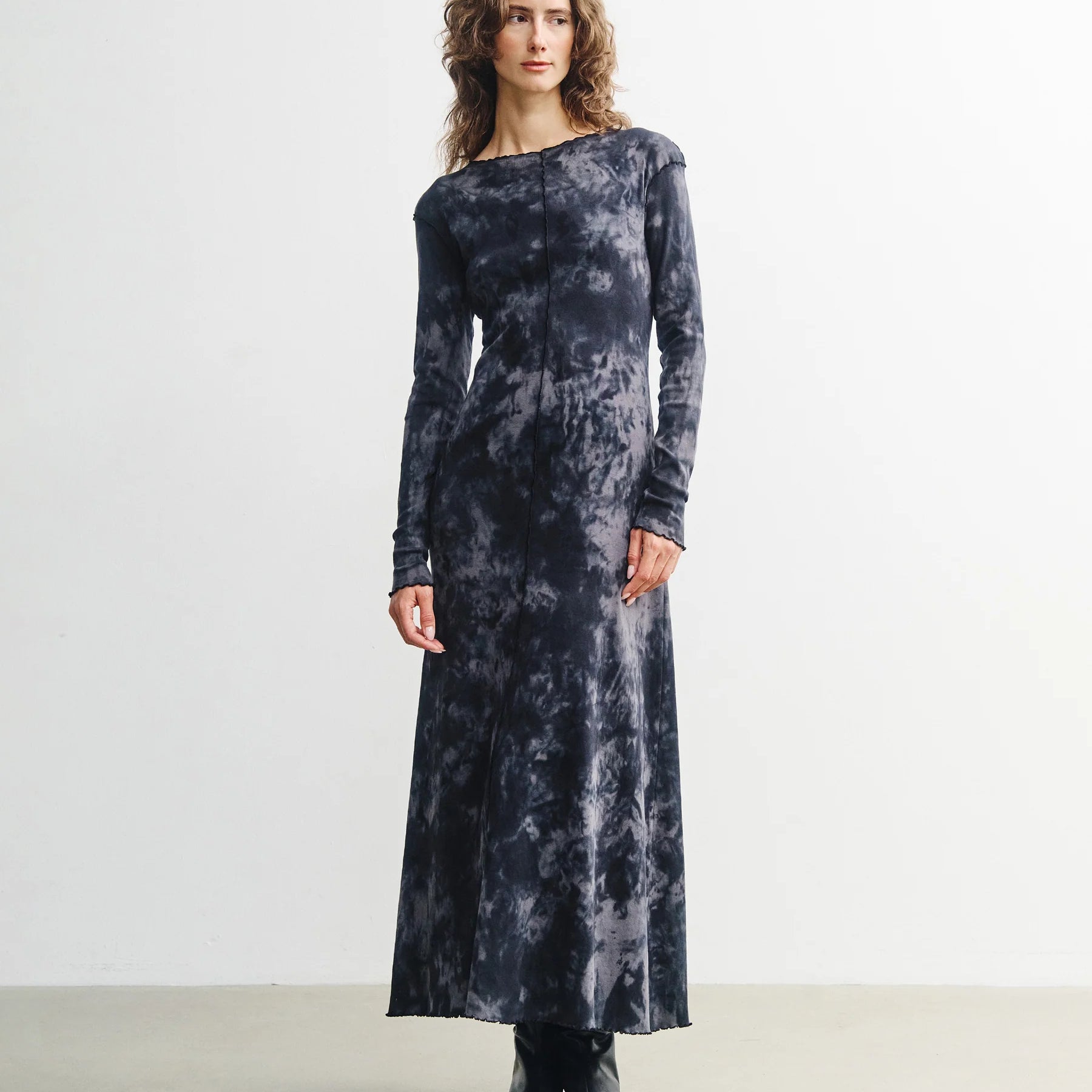 Pin-Tucked Long-Sleeve Dress