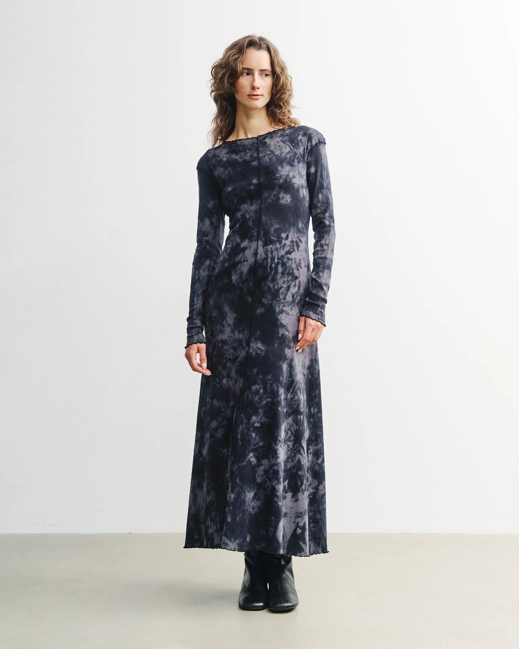 Pin-Tucked Long-Sleeve Dress