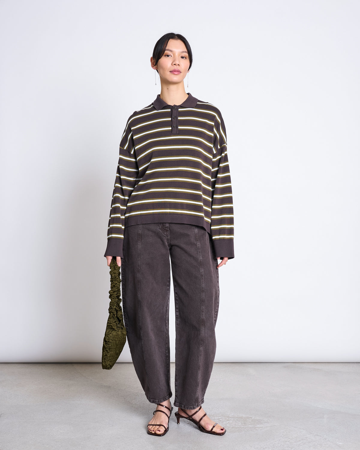 Striped Knit Polo Sweater ETTA