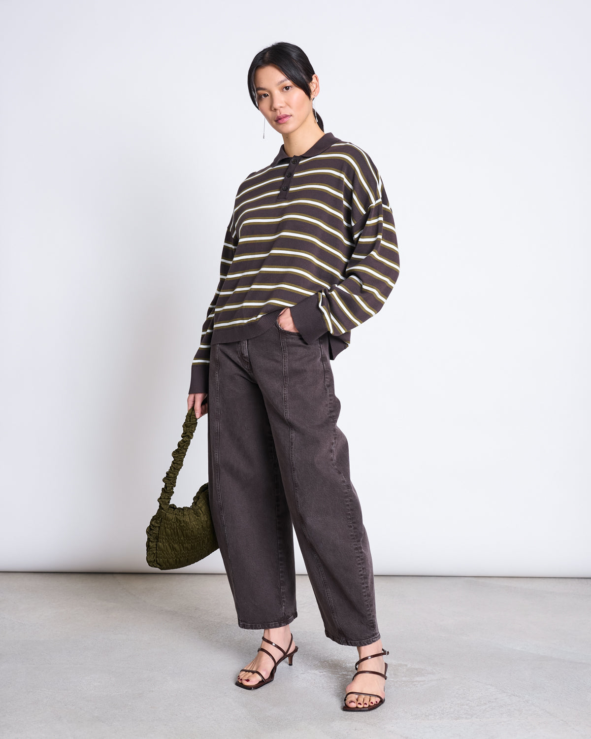 Striped Knit Polo Sweater ETTA