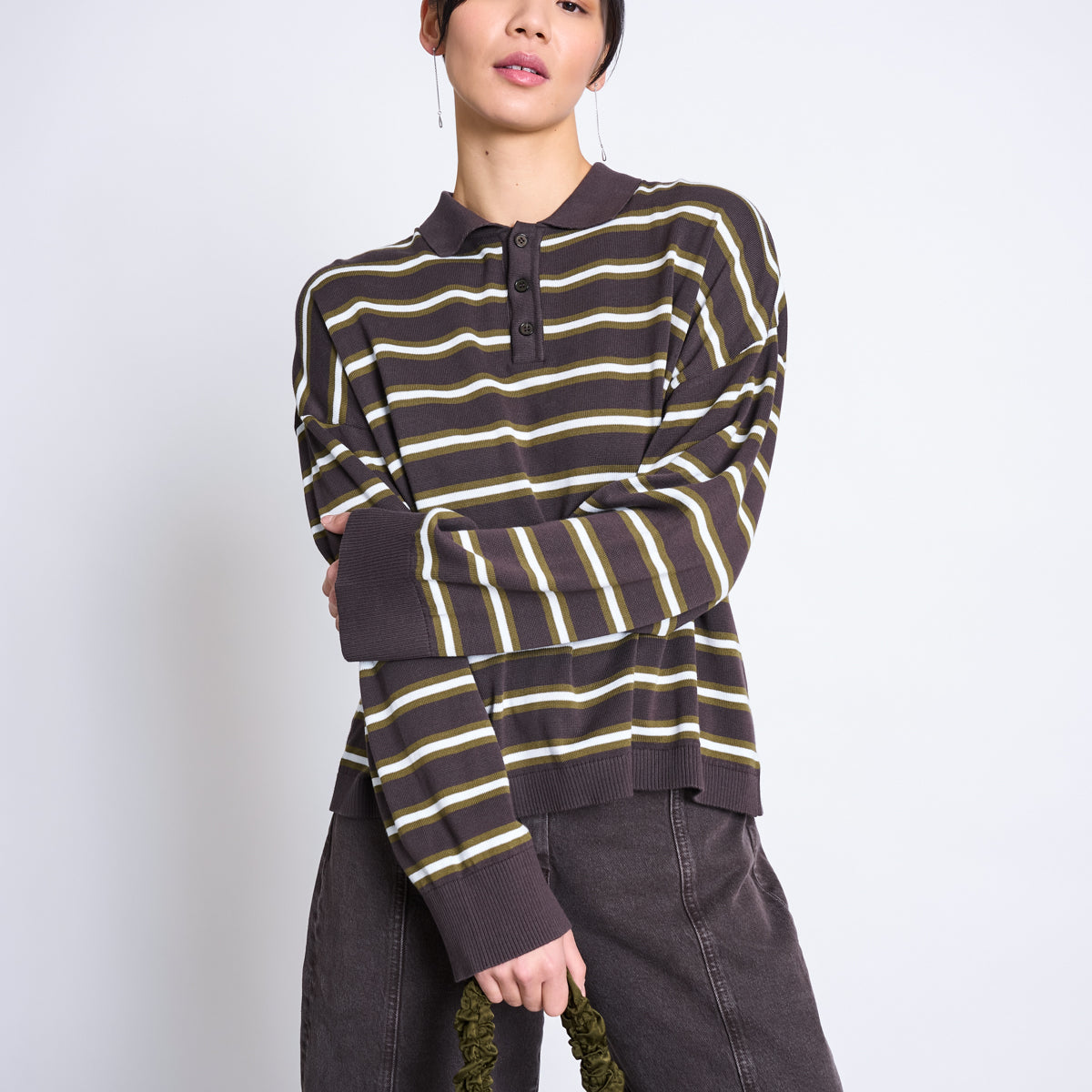 Striped Knit Polo Sweater ETTA
