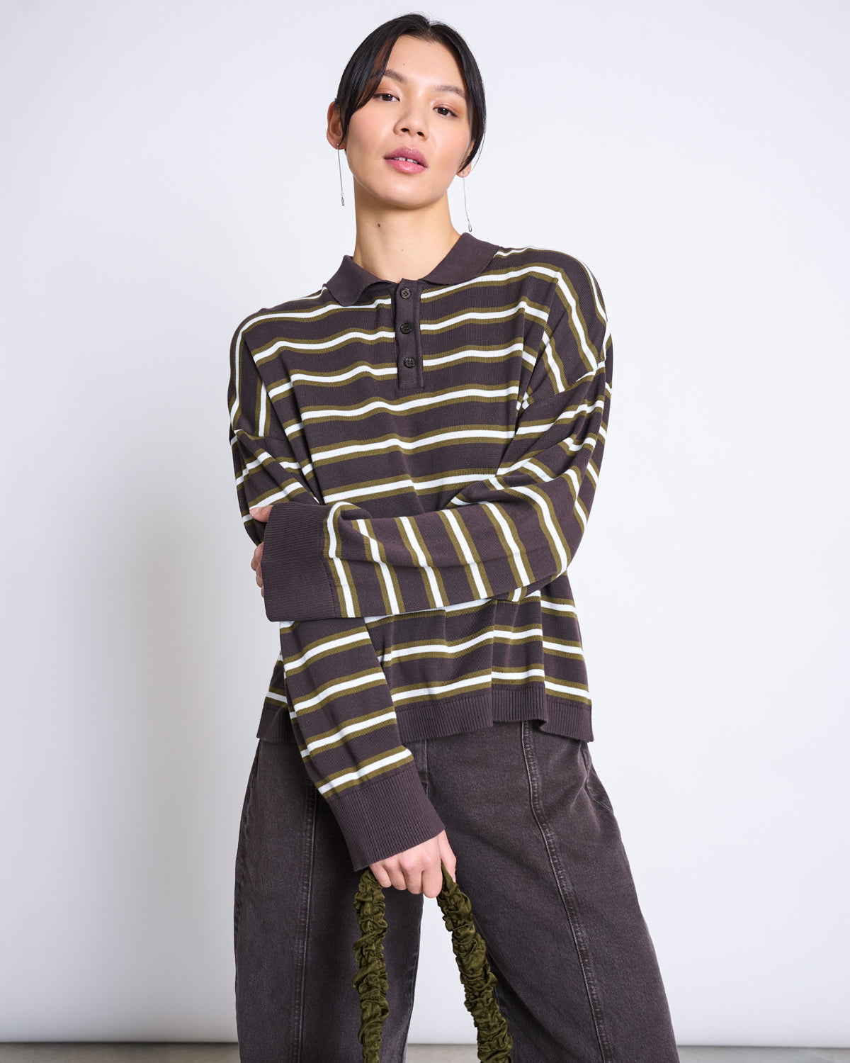 Striped Knit Polo Sweater ETTA